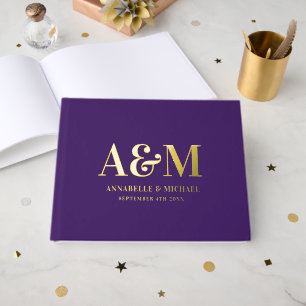 LILA UND GOLDMONOGRAMM MINIMALISTISCHE WEDD GÄSTEBUCH