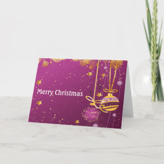 Lila und Goldweihnachtsverzierungen Feiertagskarte