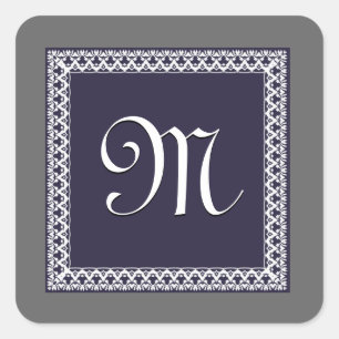 LILA und GRAU Verzierte Monogramm-Aufkleber Quadratischer Aufkleber