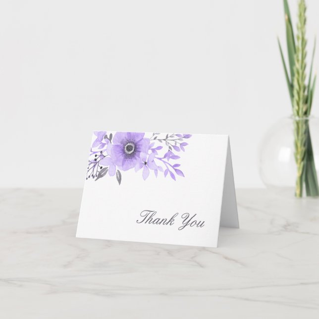 Lila und graue Aquarellblume Vielen Dank Dankeskarte (Vorderseite)