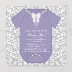 Lila und Graue Babyparty Einladung
