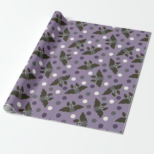 Lila und graue Cartoon Fledermäuse Polka Dosen Ha Geschenkpapier