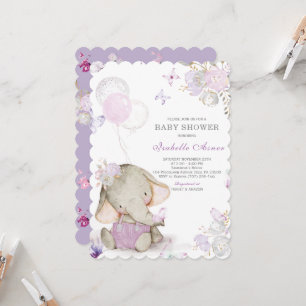 Lila und Graue Elefanten-Baby-Shower-Dekorationen Einladung