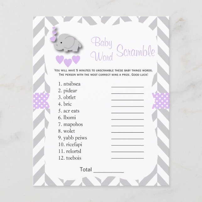 Lila und graue Elephant Baby Dusche - Scramble Flyer (Vorne)