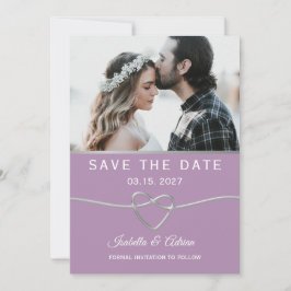 Lila und graue Foto-Hochzeit Save The Date