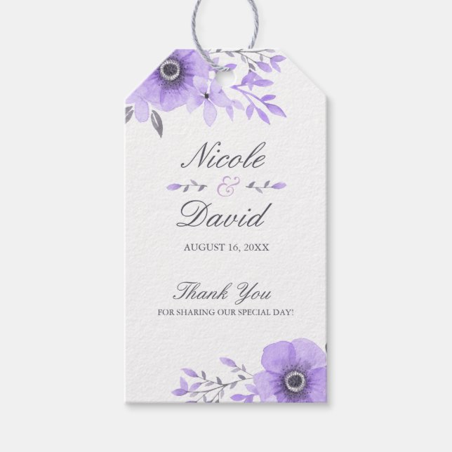 Lila und graue Hochzeit Geschenkanhänger (Vorderseite)