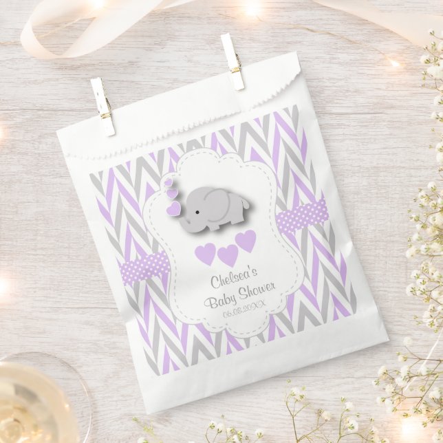Lila und graue Niedliche Elephant Babydusche Geschenktütchen (Ausgeschnitten)