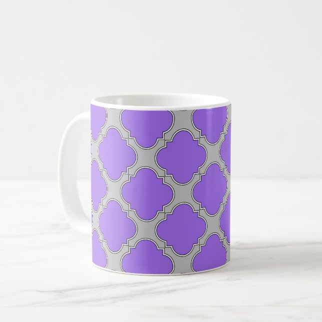 Lila und graue Quatrefolie Kaffeetasse (Vorderseite Links)