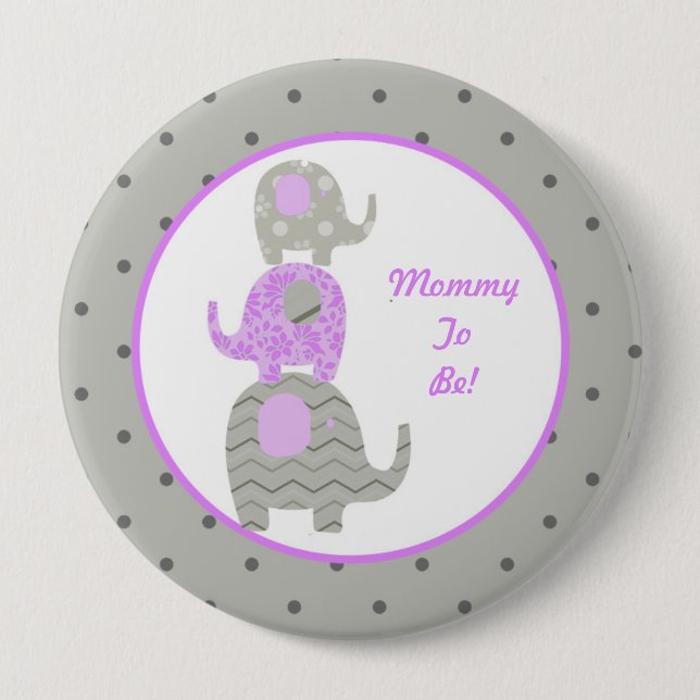 Lila und grauer Elefant-personalisierte Mama zum Button (Vorderseite)
