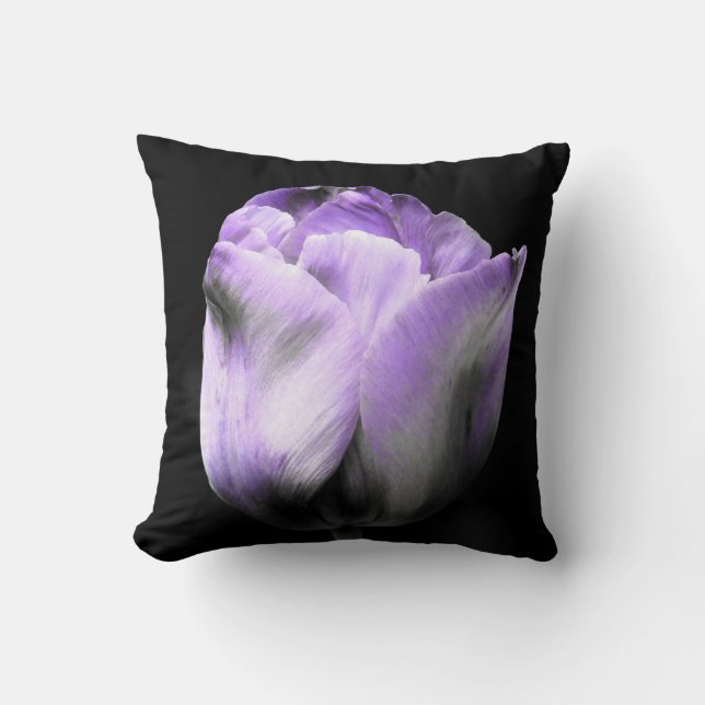 Lila und grauer Tulip auf Black Kissen (Vorderseite)