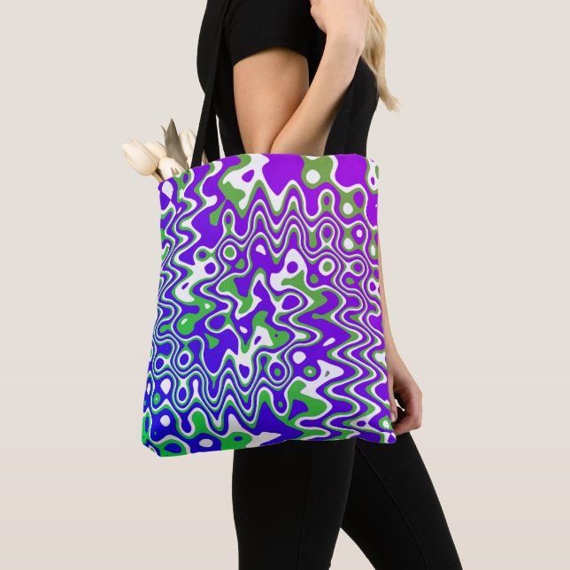 [Lila und grün] Verwirbelte Op-Art Tasche (Von Nahem)