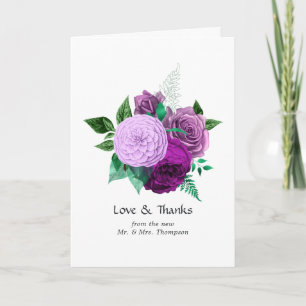 Lila und grüne Aquarell-Blumenhochzeit Dankeskarte