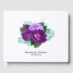Lila und grüne Aquarell-Blumenhochzeit Gästebuch
