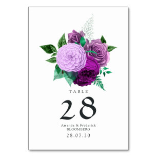 Lila und grüne Aquarell-Blumenhochzeit Tischnummer