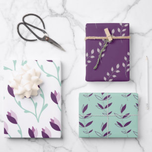Lila und grüne Blumen-Geschenkpapierbögen Geschenkpapier Set