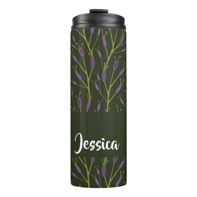 Lila und grüne Blumenmuster Thermosbecher (Vorderseite)