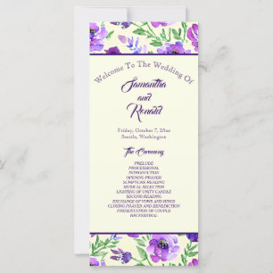 Lila und grüne Blumige Hochzeitsprogramm