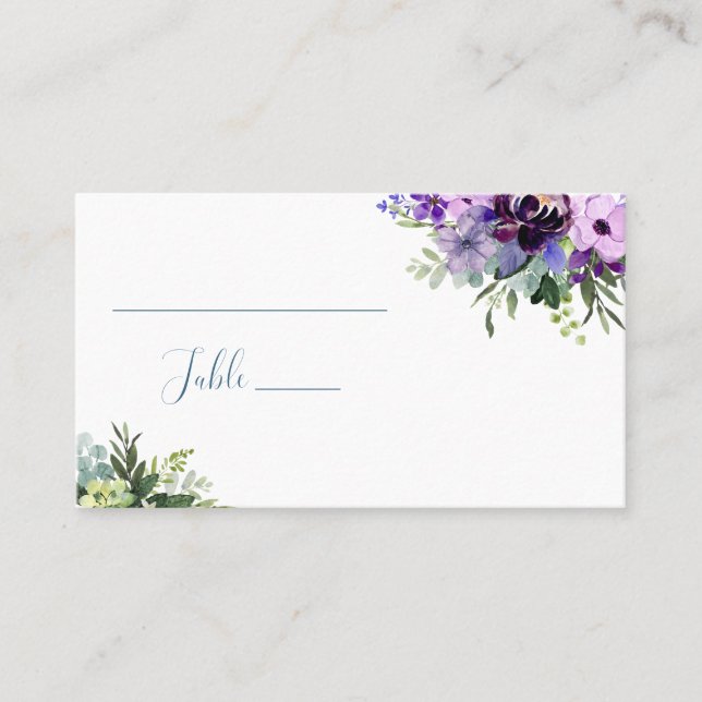 Lila und grüne Blütenhochzeit Platzkarte (Vorderseite)