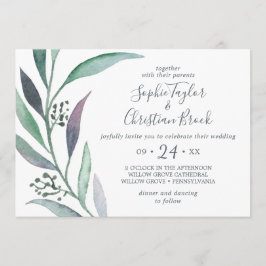Lila und grüne Eukalyptus-Hochzeit Einladung
