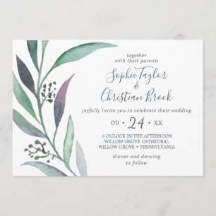 Lila und grüne Eukalyptus-Hochzeit Einladung