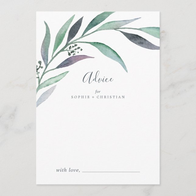 Lila und grüne Eukalyptus-Hochzeit Hinweiskarte (Vorderseite)