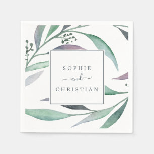 Lila und grüne Eukalyptus-Hochzeit Serviette