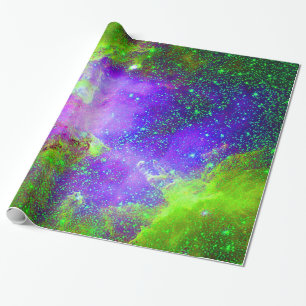 lila und grüne Galaxie-Nebel-Raumaufnahme. Geschenkpapier