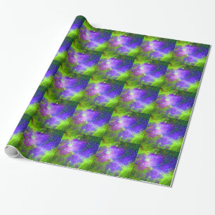 lila und grüne Galaxie-Nebel-Weltraumaufnahme. Geschenkpapier