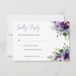 Lila und grüne Hochzeit mit floralen Wasserfarben RSVP Karte