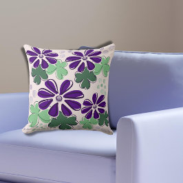Lila und grüne Klee und Blume Doodle Kissen