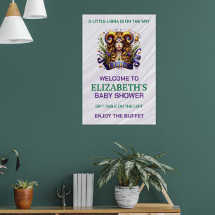 Lila und grüne Libra-Sternzeichen-Baby-Party Poster