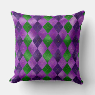 LILA UND GRÜNE MARDI GRAS DIAMOND-PATTER KISSEN