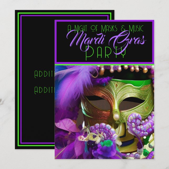 Lila und grüne Mardi Gras Maske Einladung (Vorne/Hinten)