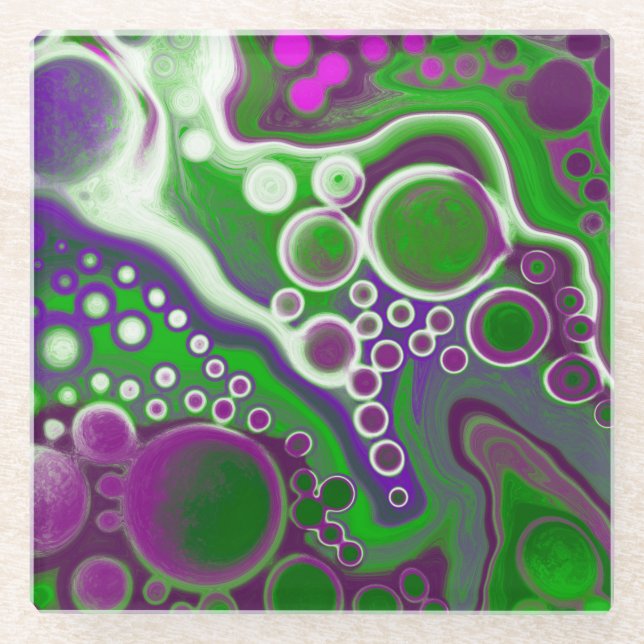 Lila und grüne Marmorflüssigkeiten Kunst Glasuntersetzer (Vorderseite)