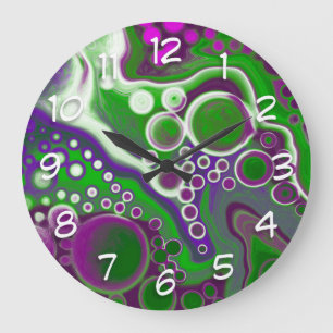 Lila und grüne Marmorflüssigkeiten Kunst    Große Wanduhr