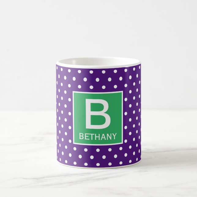 Lila und grüne (oder benutzerdefinierte Farbe) Mon Kaffeetasse (Mittel)