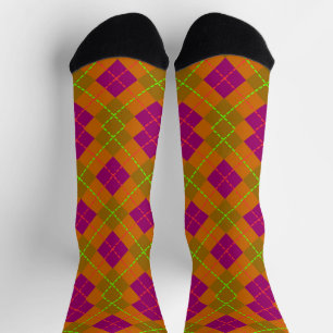 Lila und grüne Raute Socken
