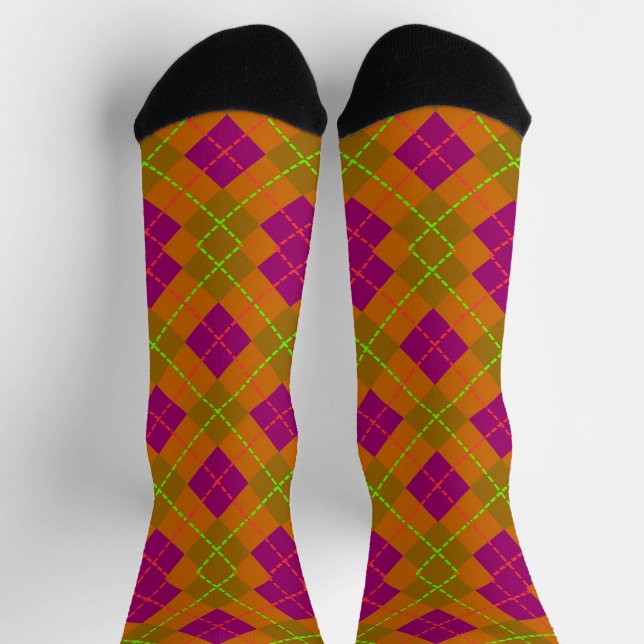 Lila und grüne Raute Socken (Oben)