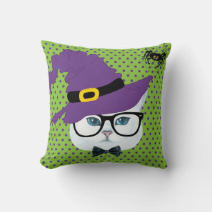 Lila und grüner Polka Dot Halloween Katzenkissen Kissen