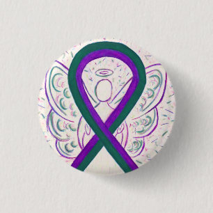 Lila und grünes Awareness-Ribbon-Engel-Button-But Button