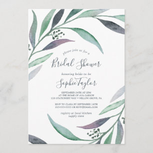 Lila und grünes Eukalyptus-Wreath-Brautparty Einladung