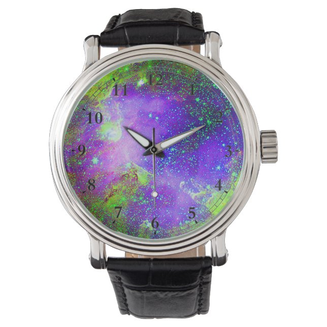 lila und grünes Galaxy Nebula Weltraumbild. Armbanduhr (Vorderseite)
