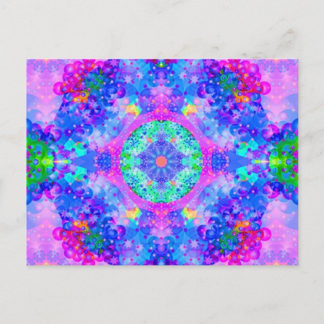 Lila und grünes Kaleidoskop-Fraktal Postkarte (Vorderseite)