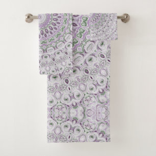 Lila und grünes Mandala-Musterdesign Badhandtuch Set