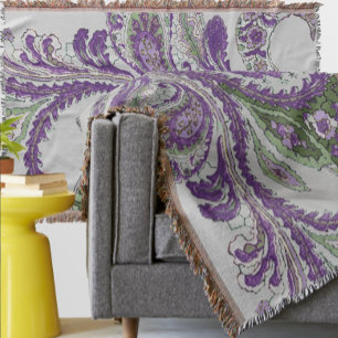Lila und grünes Paisley-Blumenmuster Decke