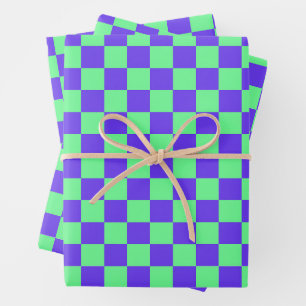 Lila und grünes Schachbrettmuster Geschenkpapier Set