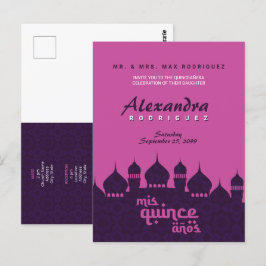 Lila und heiß rosa arabische Nächte Quinceñera Postkarte