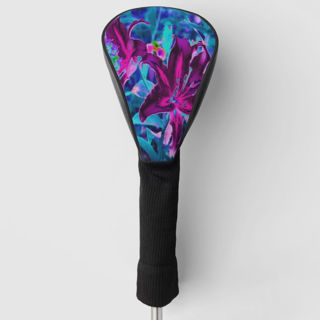 Lila und Hot Pink Abstrakte Orientalische Lilien B Golf Headcover (Vorderseite)