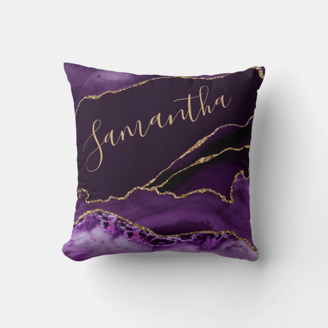 Lila und Imitate Gold Glitzer Marmormatte Kissen (Vorderseite)