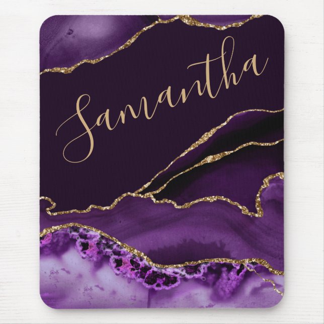 Lila und Imitate Gold Glitzer Marmormatte Mousepad (Vorne)